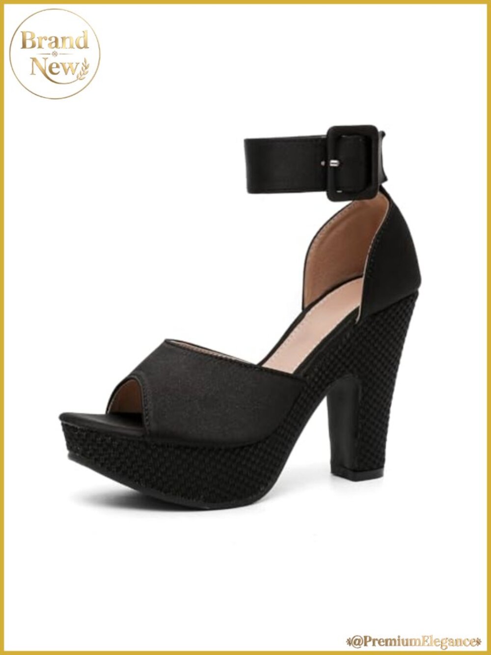 Women's Platform Pumps Peep Toe Ankle Strap Block Heel Buckle
